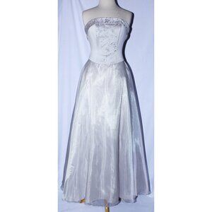 Poly #2274 Floor Length Satin And Organza Princess Prom Gown-Size S-SILVER-NEW
